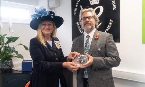 HM Lord Lieutenant of Bedfordshire, Susan Lousada, presents Midas MD Mr Alan Rance with The Kings Award for Enterprise - Sustainability - 2023 