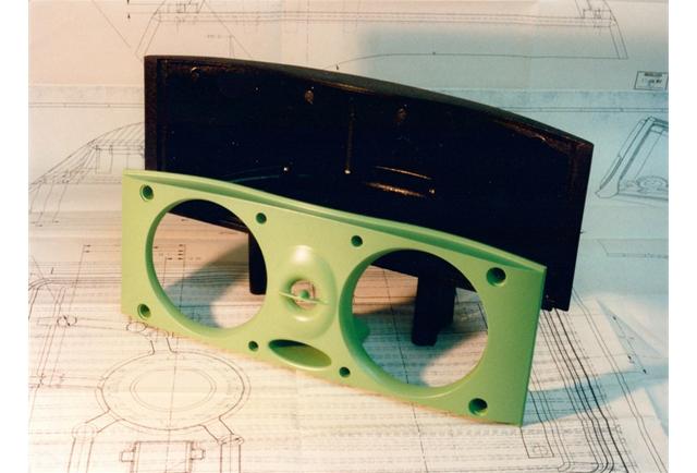 Midas’ first plastic moulding! It was a 2 part speaker housing made for Celestion. A silicon mould tool was made from this handmade model.