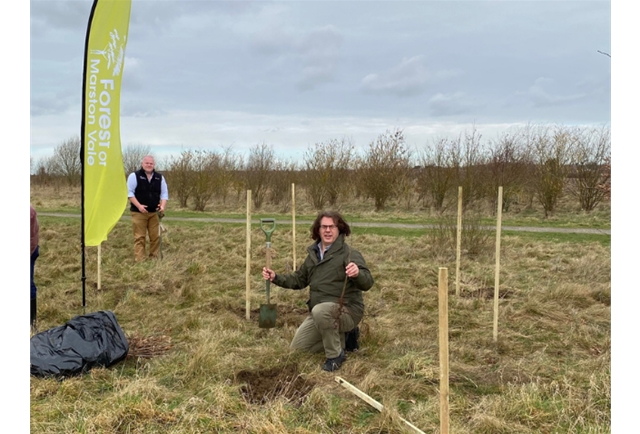 Midas MD, Alan Rance, helps to plant 10 oak trees at Shocott Spring, the first 10 of 2500, all funded by Midas in The Forest of Marston Vale